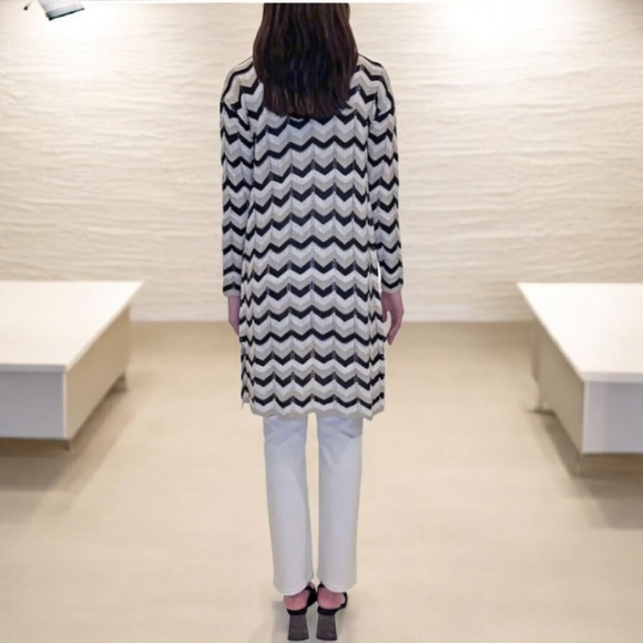 Jaclyn Smith Pointelle Crochet Striped Cardigan Duster Size L -EUC - Picture 3 of 9